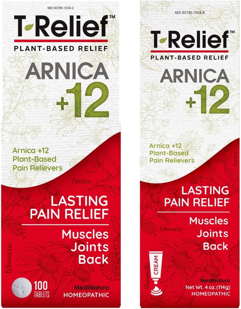 [BRSW2CQCCIOQYYA3] MediNatura T-Relief Arnica +12 Alivio de Dolor Natural 100ct Tablets T-Relief Alivio de Dolor Natural Arnica +12 4oz Cream Bundle