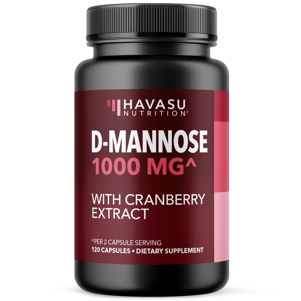D-Mannose 1000mg Per Serving with Cranberry Extract - Urinary Tract Health Support - 120 Capsules - Vegan, Non-GMO & Gluten Free - D Mannose Supplements for Women and Men - 60 Servings