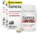 Genexa Clean Acetaminophen 500mg Extra Strength, Dye Free Pain Reliever Fever Reducer, 0% Artificial Additives, Dolor de dolor para adultos, Aliviado, Dolor de espalda, Dolor de artritis menor, 300 Tablets
