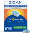 Zicam Cold & Flu-Like Symptoms with Echinacea and Sambucus, Homeopathic, Zinc, Cooling Peppermint Flavor, Ayuda con los síntomas fríos, 20 Tablets