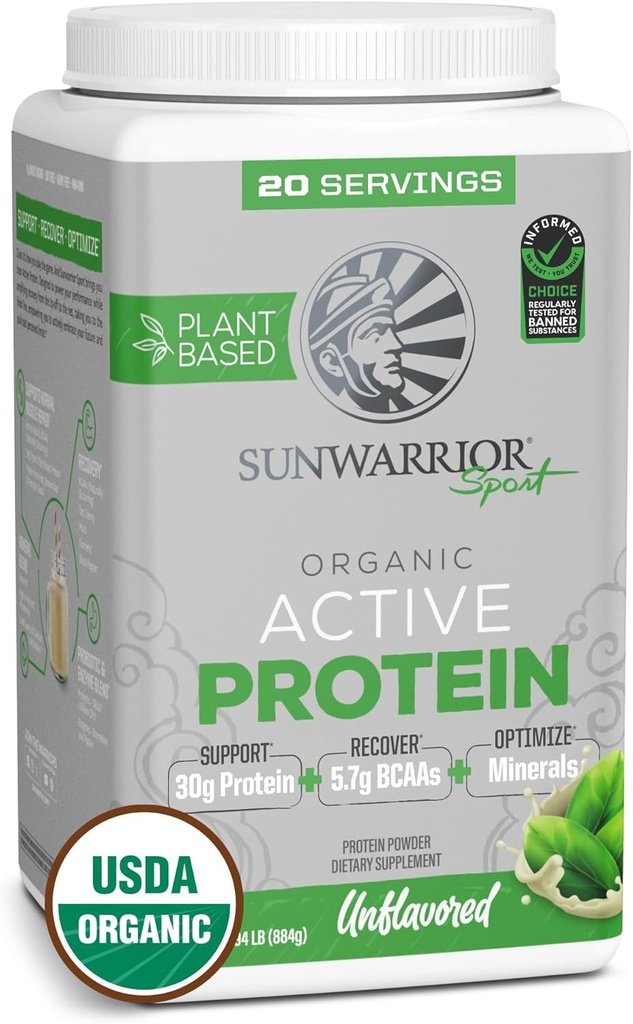 Sunwarrior Planta Orgánica Fundada Polvo Proteína Silencioso Pólvora de Proteína Orgánica Vegan con Aminoácidos BCAA Plus Recuperación Minerales " Botánicos ← No GMO Soy Dairy & Gluten Free (Sin sabor, 20 servidumbres)