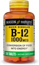 MASON NATURAL B12 1000 mcg Mesas rápidas para la conversión saludable de alimentos en energía, 200 Day Supply