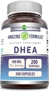 Fórmulas asombrosas DHEA 100 mg Capsules Silenciosos Suplemento No-GMO TENIDO Gluten Gratis Silencio Made in USA (1 Pack, 200 Count)