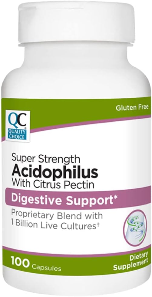 Quality Choice Digestive Support Acidophilus with Citrus Pectin – 100 cápsulas – Daily Probiotic Formula with Citrus-Derived Fiber – Easy-to-Swallow Capsules