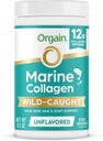 Orgain Wild-Caught Marine Collagen Peptides Powder for Women & Hombres, Hair, Skin, Nail & Joint Support Suplemento, 12g Collagen Por Serving, Pescatarian & Paleo, Non-GMO, Unflavored, Tipo I ' III, 8.5oz