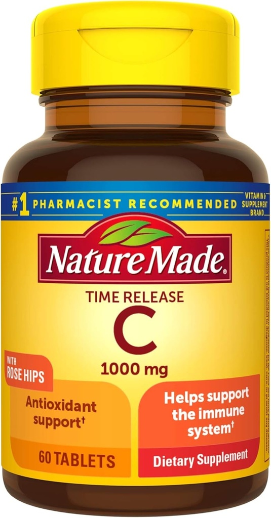 Nature Made Vitamina C 1000 mg Time Release Tablets with Rose Hips, 60 Cuenta para ayudar a apoyar el sistema inmunológico