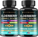 Elderberry Immune Support Supplement 8-in-1 Formula with Echinacea, Vitamina C & Zinc, Vitamina D 5000 UI, Turmeric, Ginger, Ashwagandha – 60 cápsulas (Pack of 2)