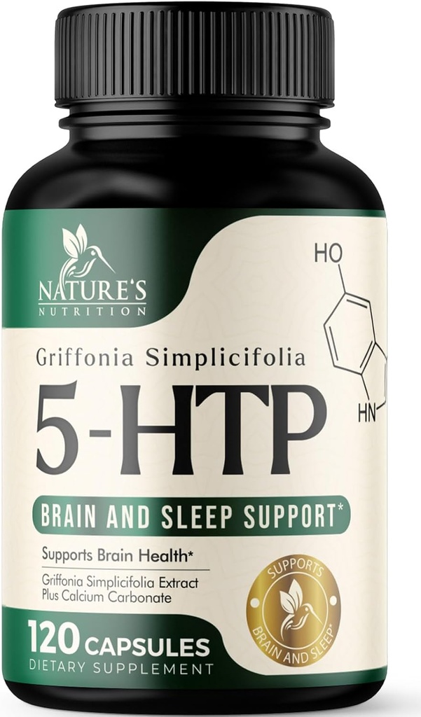 5 HTP 200mg capsules Vegetarian Suplemento - 5HTP Plus Calcium for Brain Support - Extra Strength Griffonia Simplicifolia 5-HTP Fórmula - 5 Hydroxytryptophan - Gluten Free " Non-GMO - 120 cápsulas