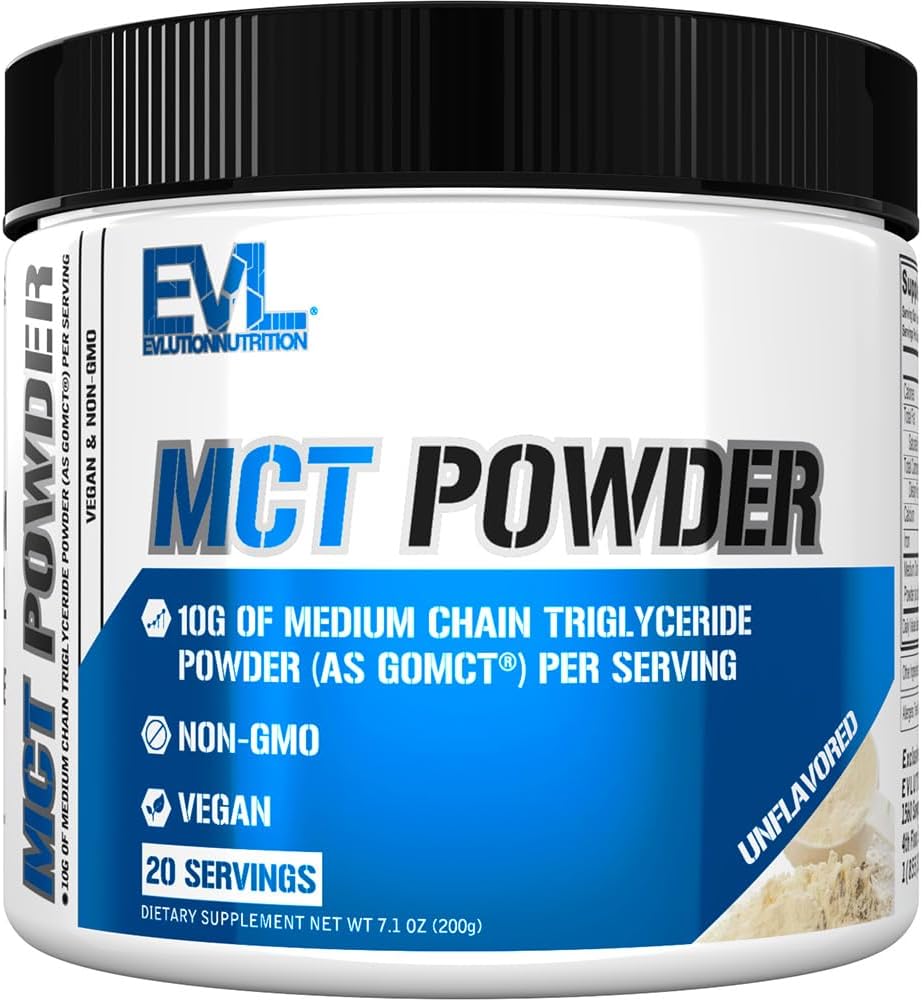 Evlution Nutrition MCT Powder - Keto Suplemento - MCT Pólvora de aceite - 10G Triglicéridos de cadena media - Bebida de energía corporal - Suplemento ácido graso - Vegano " No GMO - 20 Servings - Desarrollado