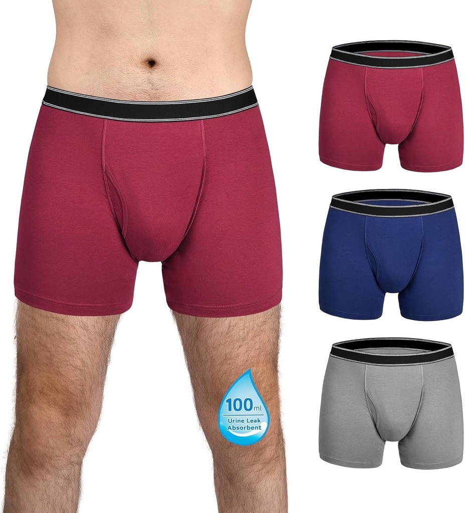 Ropa interior de incontinencia lavable para hombres Cotton Boxer Breves 100ml Absorbence Mens Leakproof Ropa interior