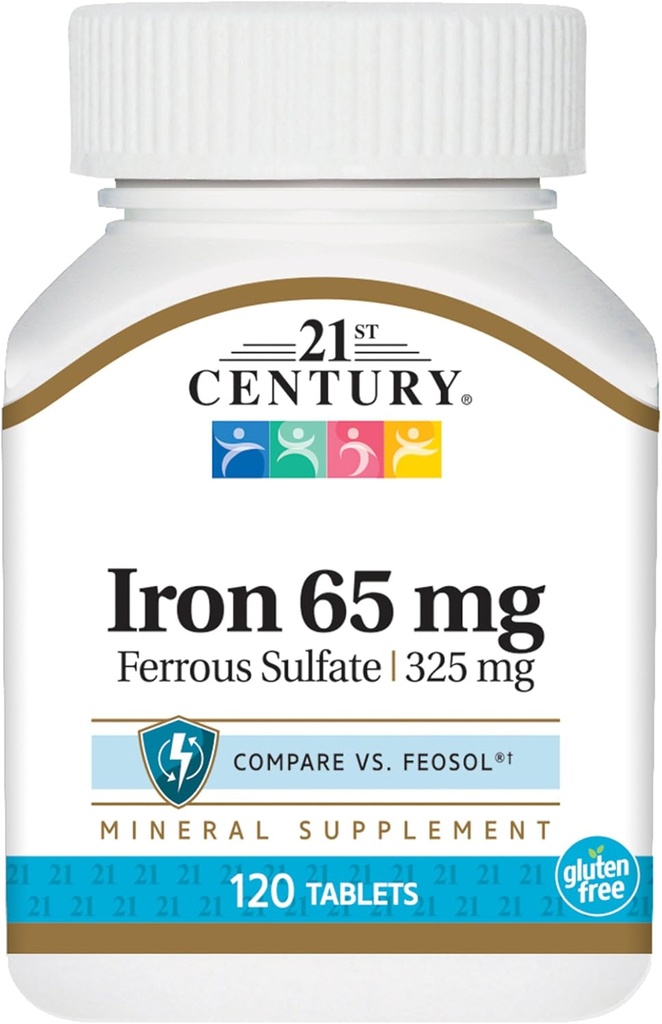 21st Century Iron 65 Mg Ferrous Sulfate 325 Mg Tablets, 120 Cuenta (Pack of 2)
