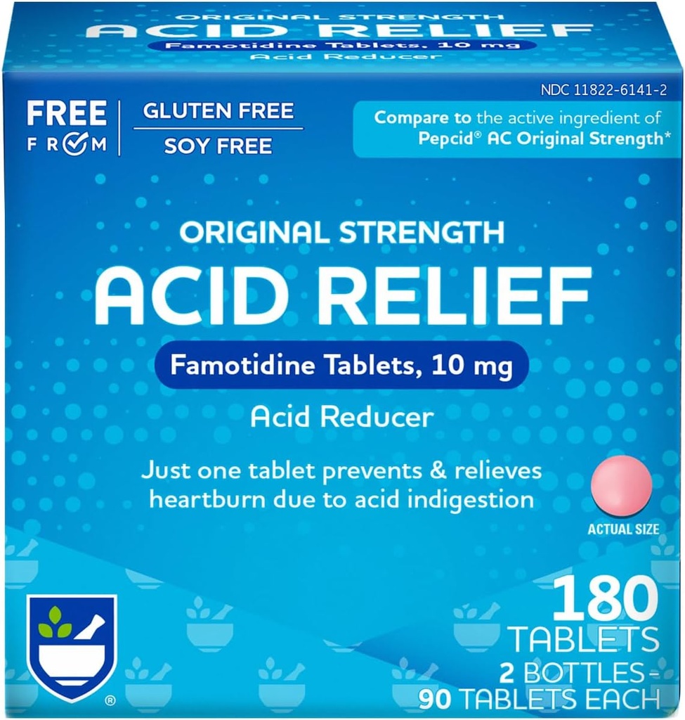 Rite Aid Acid Reducer, Original Strength Famotidine Tablets, 10 mg - 2 Botellas, 90 Cuenta Cada (180 Cuenta Total) Silencio Heartburn Relief ← Acid Reflux  Atacid Chews & Tablets, Heartburn Chews & Tablets