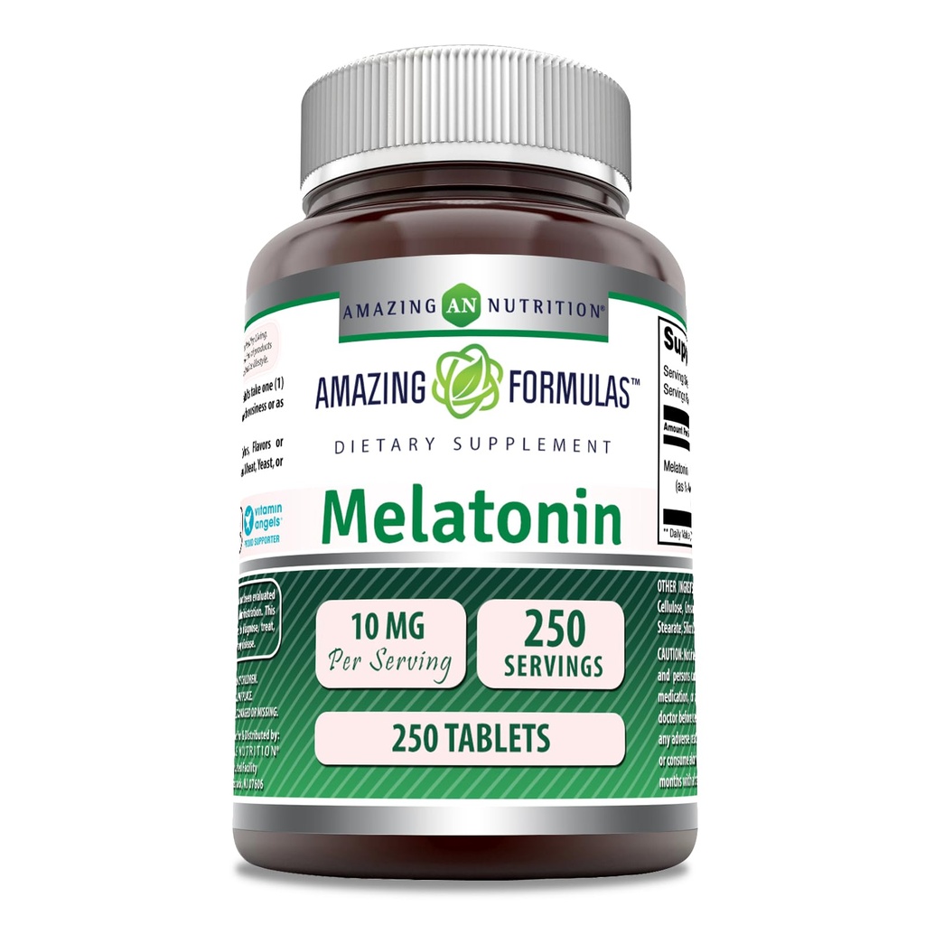 Amazing Fórmulas Melatonin Suplemento Silencio 10 Mg Por Serving Silencio 250 Tablets ← No GMO Silencio Gluten Free ← Made in USA