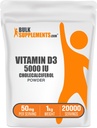 BulkSupplements.com Vitamina D3 Powder - Cholecalciferol, Vitamina D Suplementos, 5000 UI - Gluten Gratis, 50 mg (125 mg de vitamina D3) por Serving, 1kg (2,2 libras) (Pack of 1)