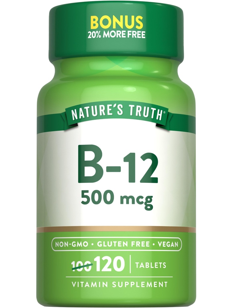 Verdad de la naturaleza B12 Vitamina tención 500 mcg tención 120 Tablets ← Vegan, No GMO &amp; Gluten Suplemento gratuito