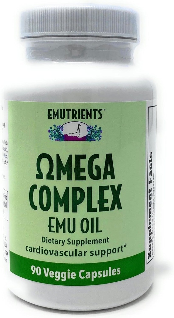 Montana Emu Ranch - Emutrientes Complejo de Omega Emu Oil 750mg (90) Veggie Caps - Suplemento dietético para soporte cardiovascular* - Omegas 3, 6, 7 y 9