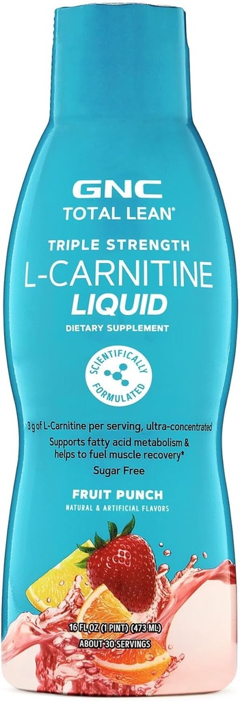 [BRSWGHYBOYPBYYI2] GNC Total Lean Triple Strength L-Carnitine Liquid ← Apoya Metabolismo de ácidos grasos y ayuda a la recuperación muscular de combustible, azúcar Gratis ← Fruit Punch ← 16 fl.oz