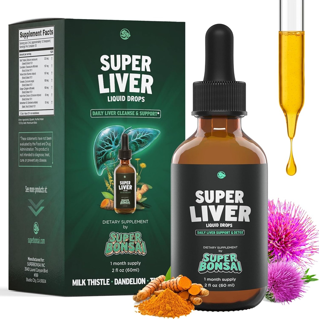 SuperBonsai Super Liver Support with Milk Thistle - All Natural Liver Cleanse Detox " Repair Aid - Doctor-Formulated Liver Supplement - Liquid Herbal Supplements for Liver Health - 1 Month Supply