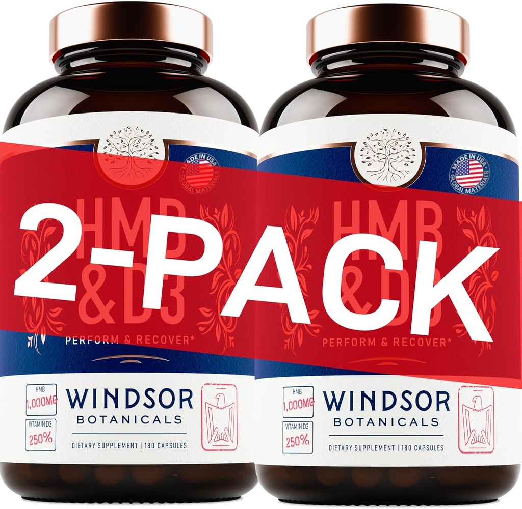 HMB y vitamina D3 Suplemento - Crecimiento muscular, fuerza, rendimiento y recuperación de apoyo - B-Hydroxy B-Metilbutyrate, D3 Plus Calcio, 1.000 MG HMB Suplementos - 180 días, 360 cápsulas