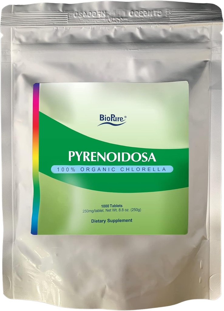 BioPure Chlorella Pyrenoidosa – 100% Orgánica, Muro Cracked-Cell, Superalimentos Nutracéuticos Empaquetados con Proteínas, Vitaminas, Minerales & Aminoácidos que soporta el metabolismo, Detox & Inmunity 1000 Tablets