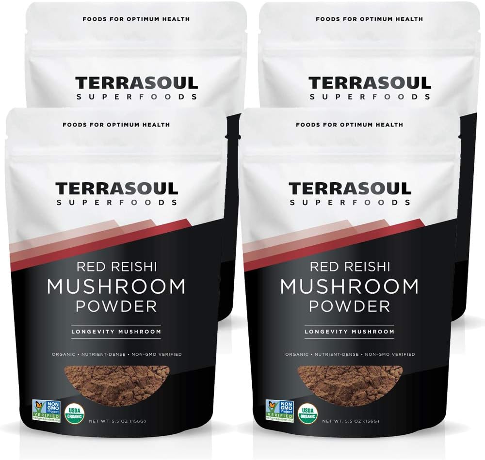 Terrasoul Superfoods Organic Reishi Mushroom Powder (4:1 Extract), 22 Oz (4 Pack) - Immune Boosting | Coffee Enhancer | Deeper Sleep