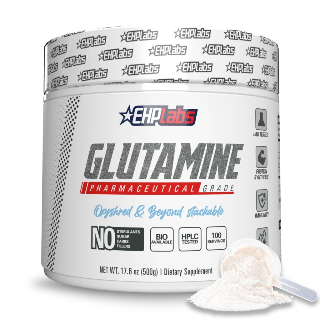 EHP Labs L Glutamine Powder Amino Aminoácidos - L-Glutamine, Workout Recovery, Immune Health & Gut Health Support (500g) - 100 Servings
