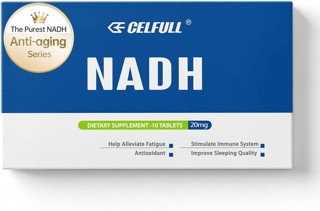 CELFULL NADH Suplemento 40mg Enchance NAD+ Suplemento de Apoyo Inmunitario Anti-Aging Boost Brain Cognition " Chronic Fatigue Suplementos