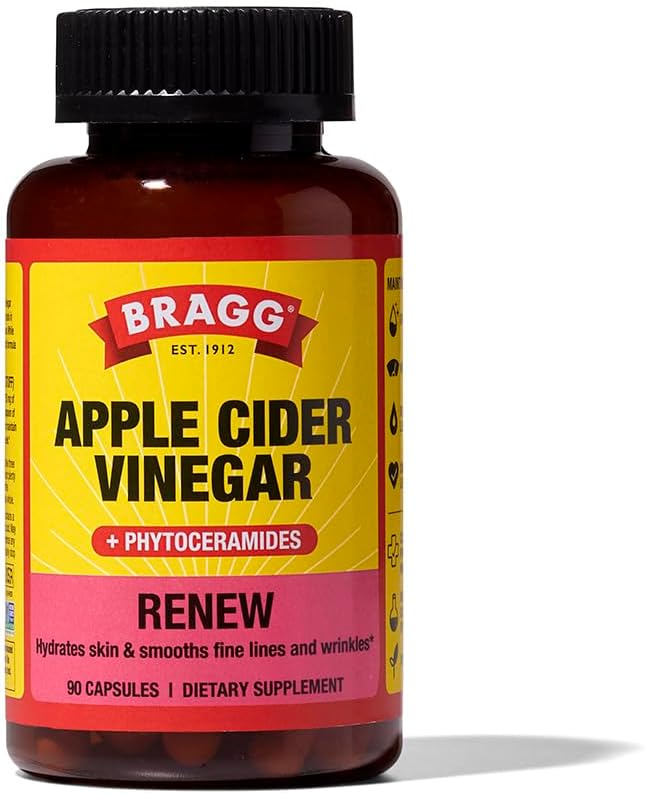 Bragg Renew Apple Cider Vinegar Capsules con Fitoceramides - 90 Capsules - Mantiene la piel sana y promueve la hidratación