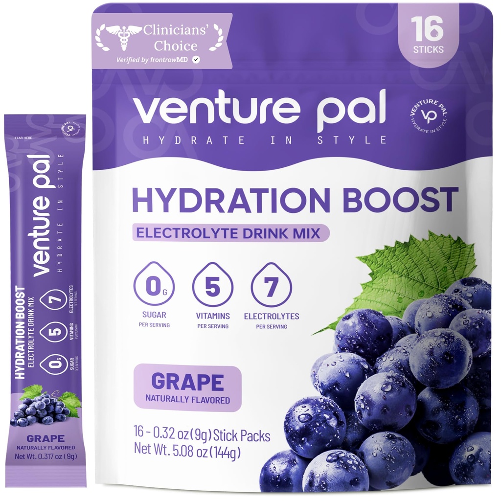 Venture Pal Sugar Free Electrolyte Powder Packets - Liquid Daily IV Drink Mix for Rapid Hydration " Party Recovery TEN 5 Vitaminas " 7 Electrolytes Anterior Keto Friendly ← Non-GMO TEN Certified Vegan TEN 16 Sticks