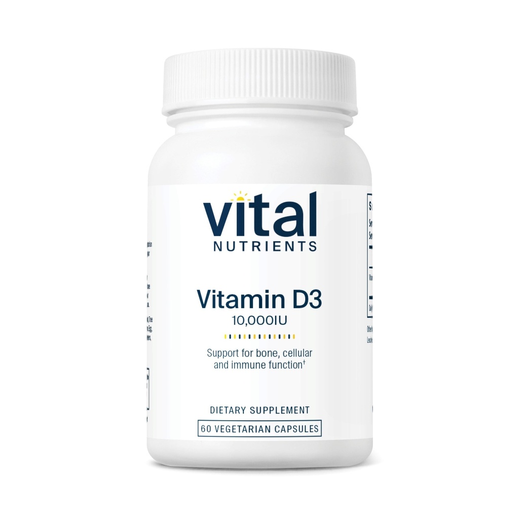 Nutrientes Vitales Vitamina D 10000 UI ← Vitamina D3 Suplemento ← Huesos saludables, dientes, músculos* Anterior Función celular e inmunitaria ANTE Calcium Absorption  Gluten, Dairy and Soy Free ← 60 cápsulas
