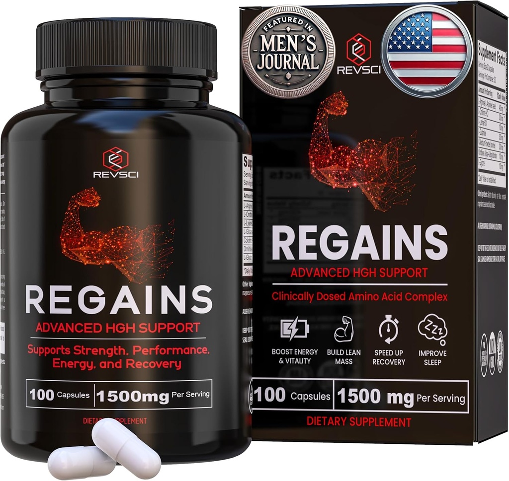 HGH Suplementos para Hombres - Regains Natural Anabólico Crecimiento del Musculo " Hormona de Crecimiento Humano para Hombres, Muscle Builder para Hombres, Muscle Recovery Post Workout Suplemento, 100 píldoras Protein