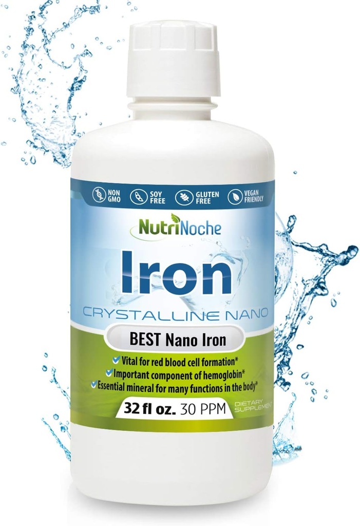 Suplemento de hierro líquido para mujeres - gotas de hierro sublingual de alta potencia - líquido vegano - sabor sin sabor - Suplemento Premium para Hombres, Mujer - 32 onzas - Nutrinoche