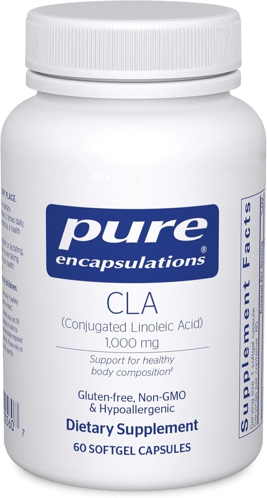 Encapsulaciones puras CLA (Acido Linoléico Conjugado) 1000 mg Silencio promueve la Composición del Cuerpo Saludable con el ejercicio* Silencio 60 cápsulas Softgel