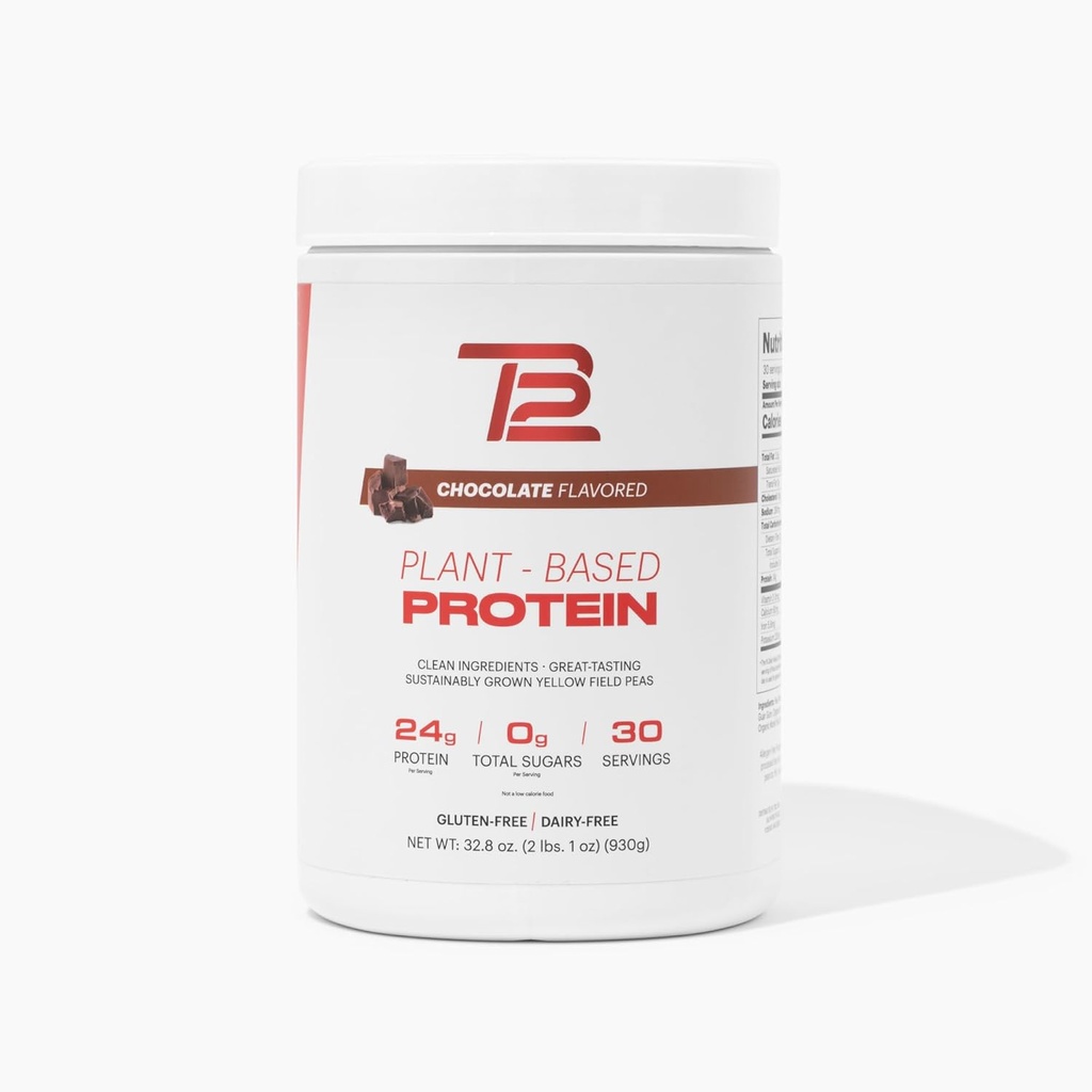 TB12 Powder de proteína basada en plantas por Tom Brady, 24g de Pea Vegan Protein, Sugar bajo, Carb bajo, No GMO, Reemplazo de comida, Keto Friendly, Paleo, Sugar Free, Chocolate Flavor (30 Servings/2.25lbs)