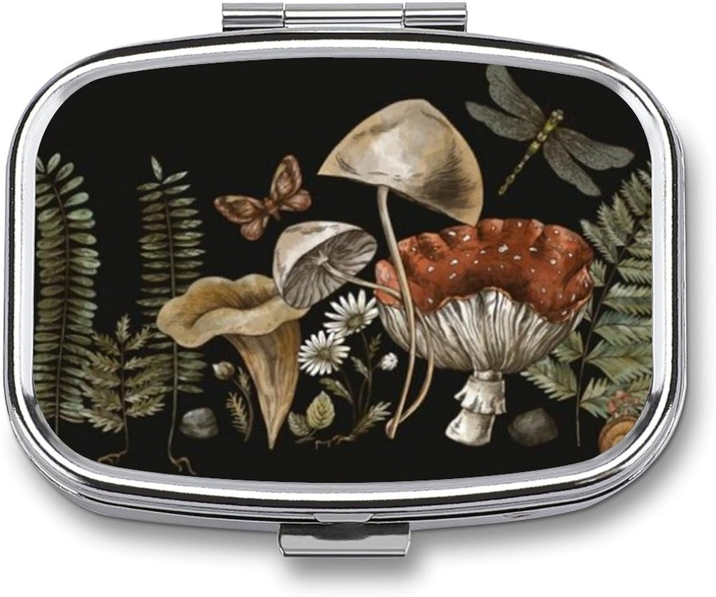 Metal 2 Pill Organizer Travel Friendly Portable Compact Pill Box Cute Pill Case to Hold Vitamins,Fish Oil,Supplements,Meds,Tablet for Purse,Pocket. (Plant)