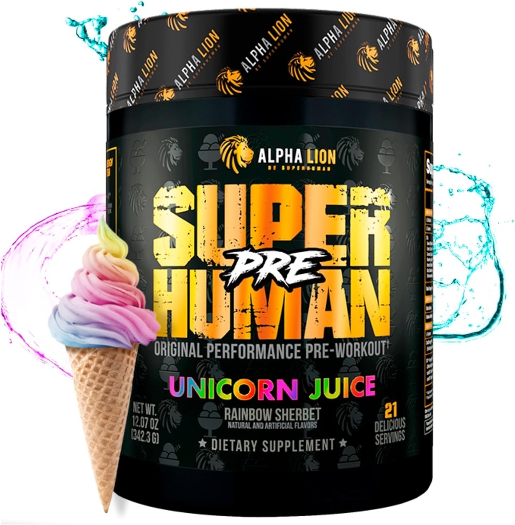 ALPHA LION Superhuman Pre Workout Powder, Beta Alanine, L-Taurine " Tri-Source Caffeine for Sustained Energy " Focus, Nitric Oxide " Citrulline for Pump (21 Servings, Unicorn Juice)