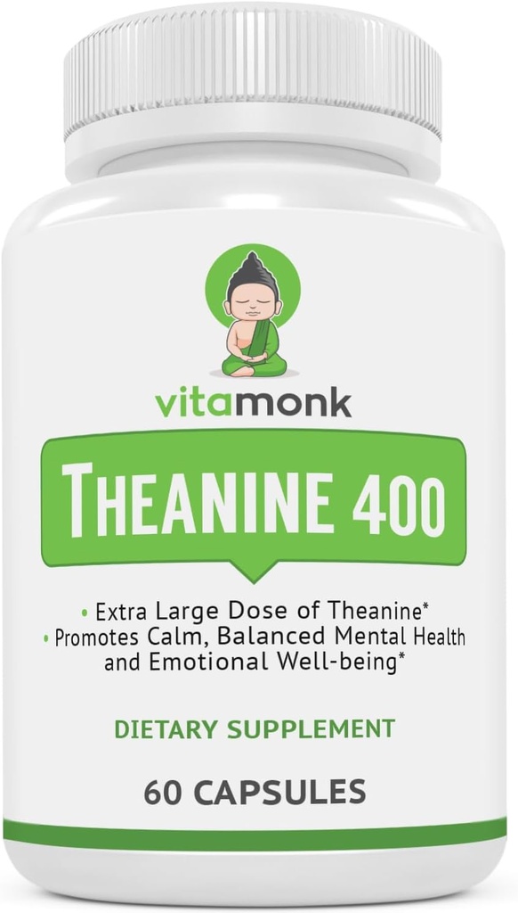 VitaMonk L Theanine 400mg Suplemento - L-Theanine 400mg sin rellenos artificiales - Extra Strength L Theanine Suplemento - Ltheanine 60 cápsulas