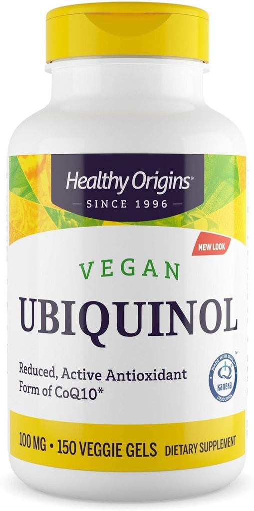 Orígenes saludables Ubiquinol vegano (formulario activo de CoQ10), 100 mg - Kaneka Ubiquinol Suplementos para la salud cardíaca " Apoyo antioxidante - Gluten-Free " Non-GMO Suplemento - 150 geles vegetales