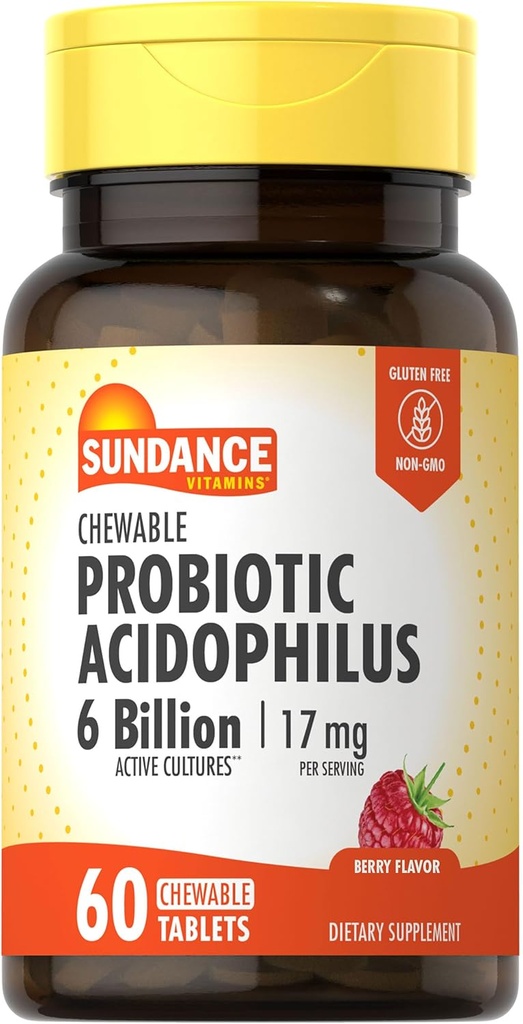 Sundance Probiotic Aciophilus 17mg  6 Billion Active Cultures ← 60 Chewable Tablets