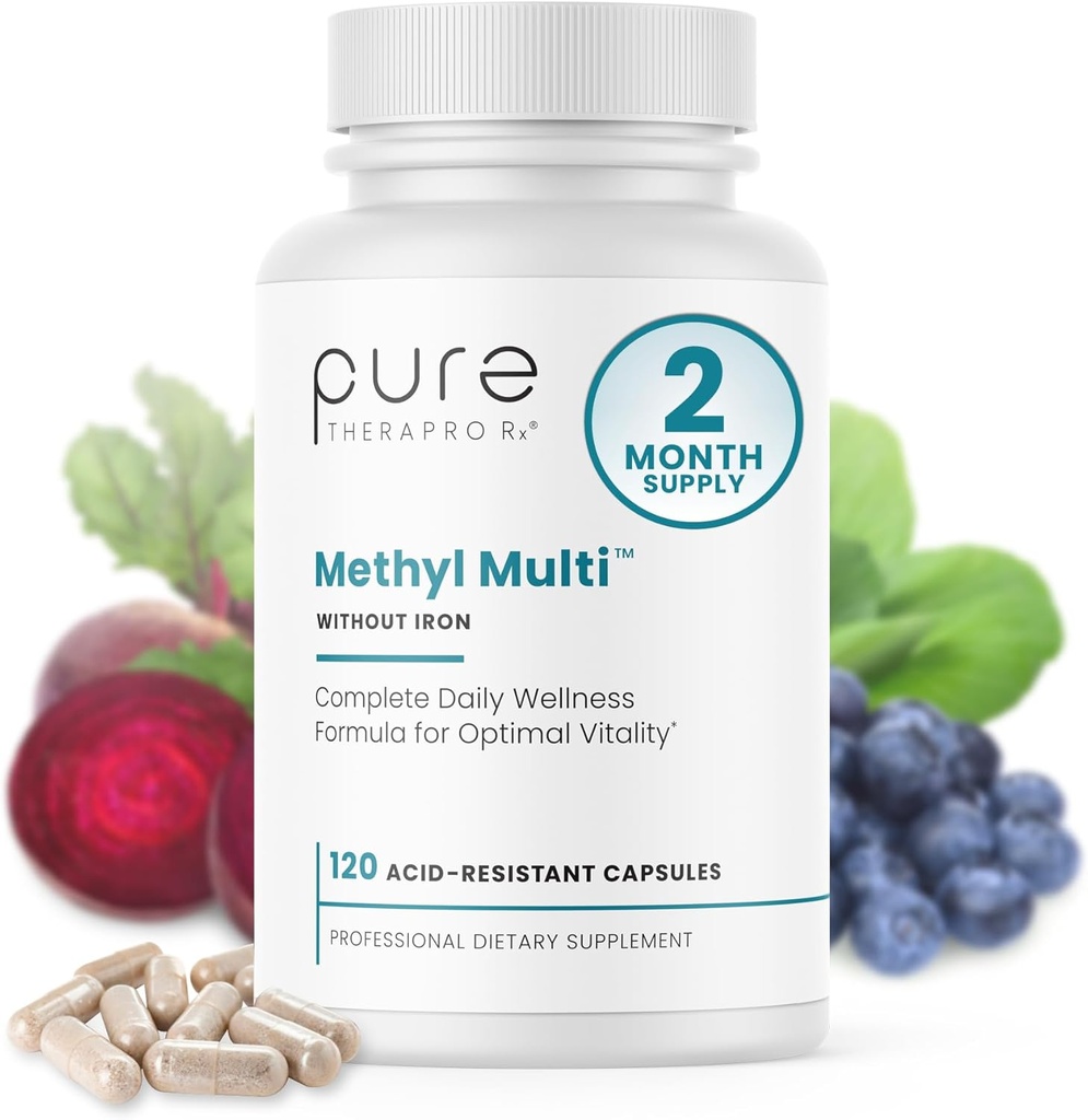 Metil Multi Sin Hierro Metilada Multivitamina para Hombres & Mujeres, Suministro de 60 Días Silencio Metil B12 & Metillfolato (5-MTHF) para MTHFR Apoyo Silencio Farma Grado Multivitamina & Multimineral for Health, 120 Caps