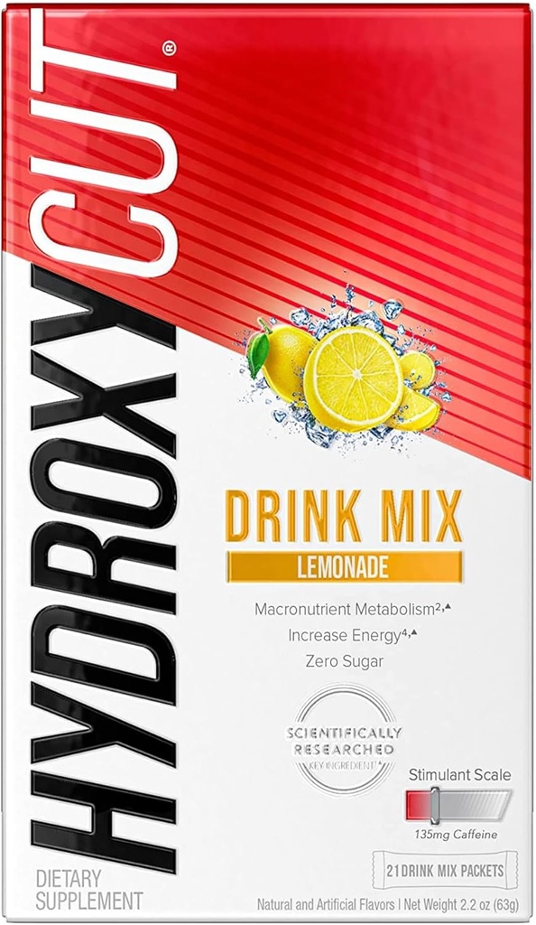 Hydroxycut Drink Mix, Lemonade - 21 Travel-Size Packets - Cero Calories o Azúcar - Metabolismo Boost, Calories Quemar, Aumentar Energía - Para Hombres Mujer
