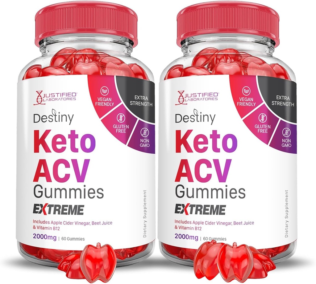 Laboratorios justificados (2 Pack Destiny Keto ACV Gummies Extreme 2000MG Destiny Keto Gummies Advanced Formula Apple Cider Vinegar con Pomegranate Beet Juice Powder B12 Vegan Non GMO 120 Gummys