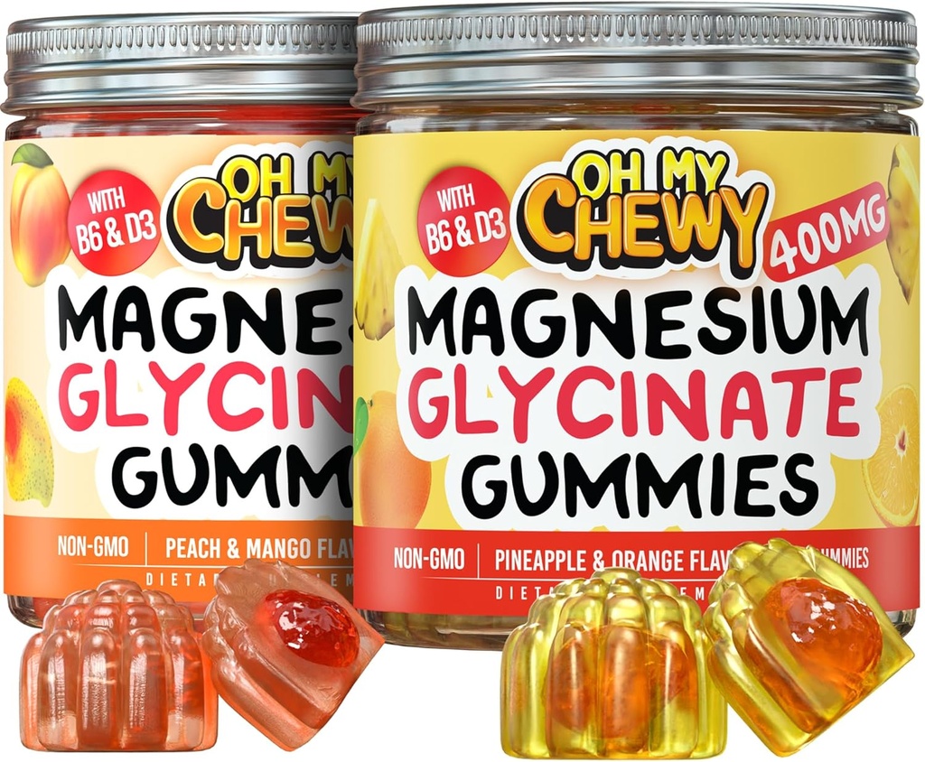 Magnesium Gummies Bundle – 2 Botellas (60 Cada uno) – Pineapple Orange & Peach Mango