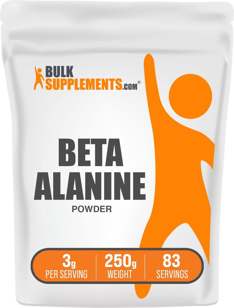 BulkSupplements.com Beta Alanine Powder - Suplemento Beta-Alanina, Suplemento Pre-Workout - Sin sabor, 3g por Serving, 250g (8.8 oz) (Pack of 1)