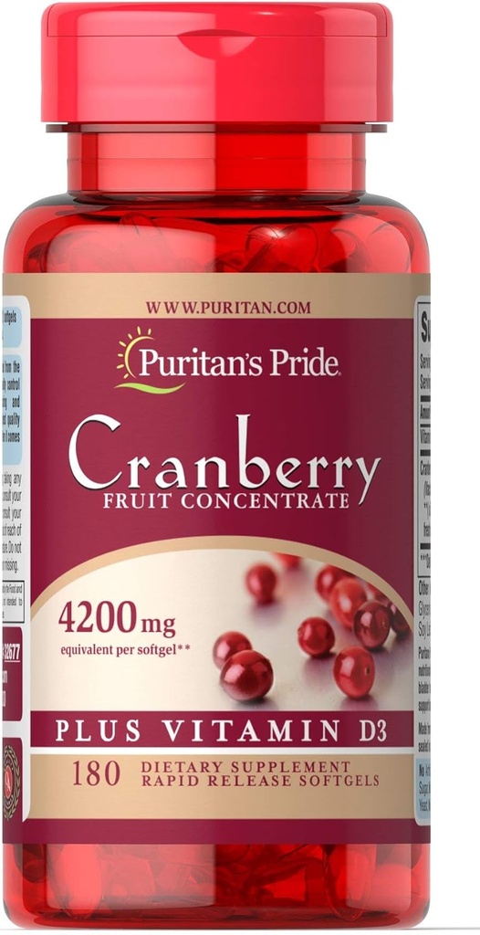 Puritan Pride Cranberry Fruit Concentrate Plus Vitamina D3-180 Softgels