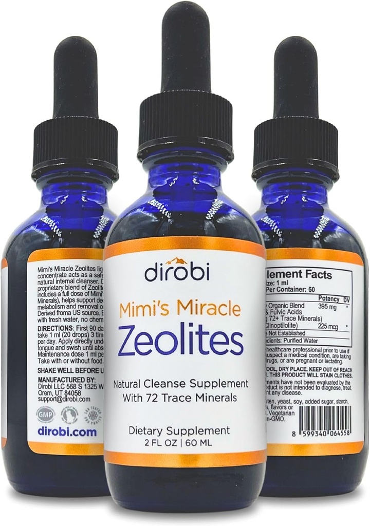 Mimi's Miracle Zeolites: Metal pesado Detox Zeolite suplemento gotas con 70 minerales de rastro para adultos & niños - Apoya la Restauración Celular, Immune & Digestive Tract Health (2 oz Bottle, 30 Day Supply)