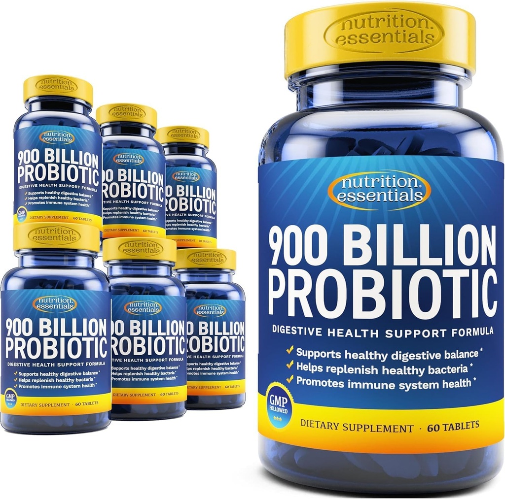 Nutrición Esenciales Probióticos para Mujeres y Hombres - con Enzima Lactasa y Fibra Prebiótica para Salud Digestiva - 7 Conde de 60 Tabletas