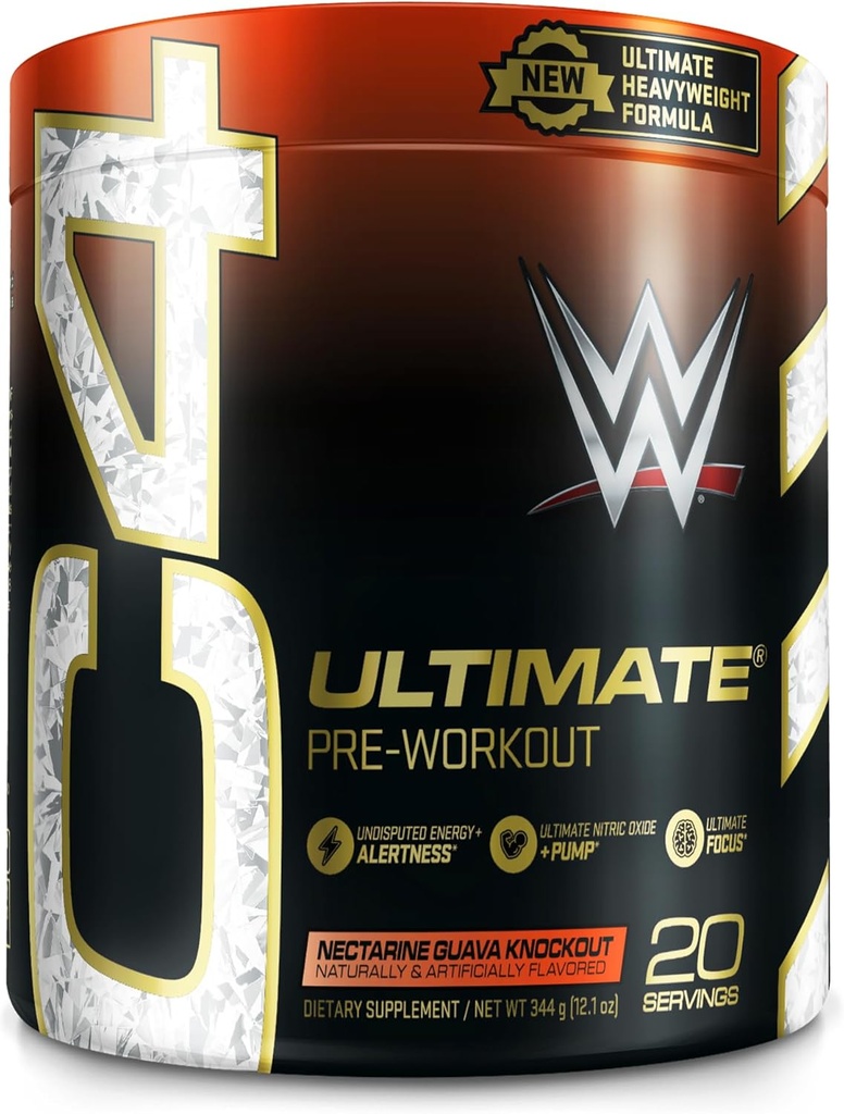 Cellucor C4 Ultimate x WWE Pre Workout Powder Nectarine Guava Knockout - Sugar Free Preworkout Energy Supplement for Men & Women - 300mg Caffeine + 3.2g Beta Alanine + Cretinas patentadas - 20 Servimientos