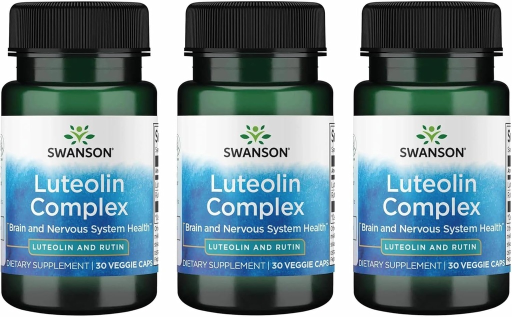 Complejo de Luteolina Swanson w/Rutin - Suplemento de Apoyo al Cerebro Promoción de la Memoria, Mood " Cognitive Health - Fórmula Natural para ayudar a mantener el sistema nervioso - (30 cápsulas vegetales) 3 Pack