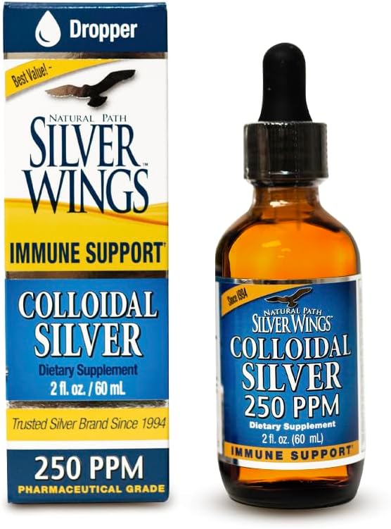 Natural Path Alas de Plata Colloidal Plata Líquida - Soporte mejorado - 250ppm (1250mcg) - 2oz Dropper